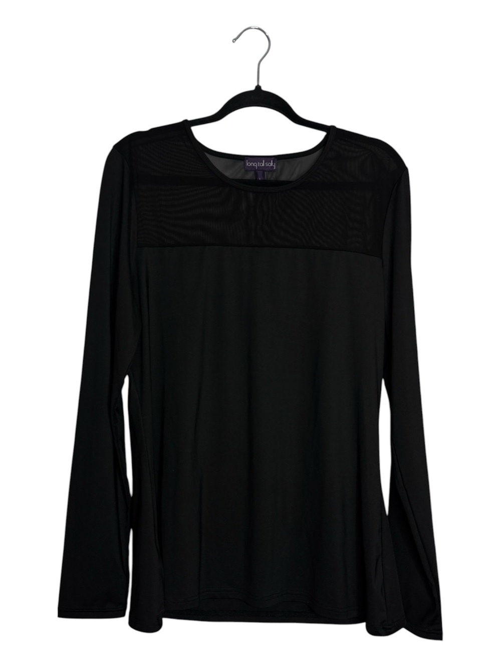 Long Tall Sally Mesh & Jersey Long Sleeve Black Top, size L